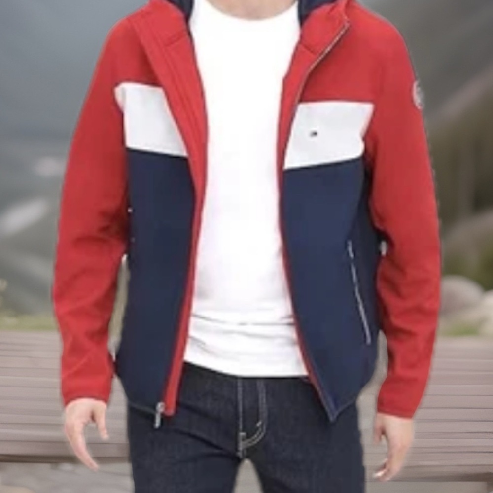 Tommy Hilfiger Men's athletic colorful Hoodie jacket Water&Wind Resistant Size L